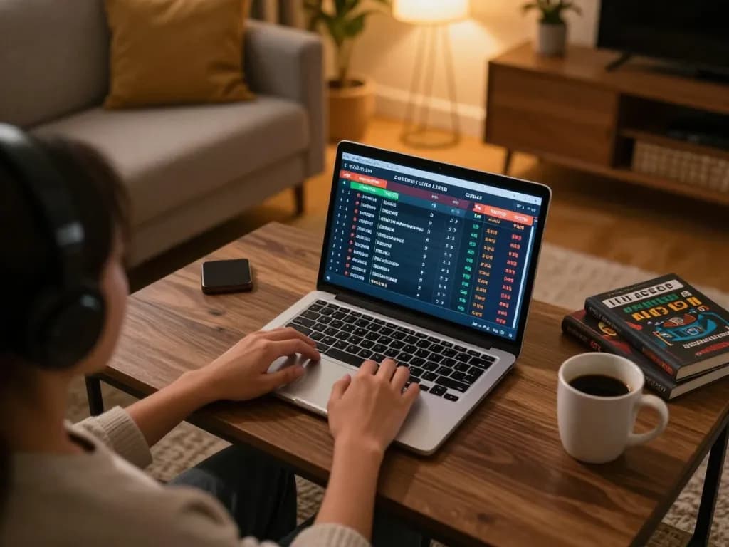 Socolive user engaged in sports betting at home, analyzing odds and stats on laptop.