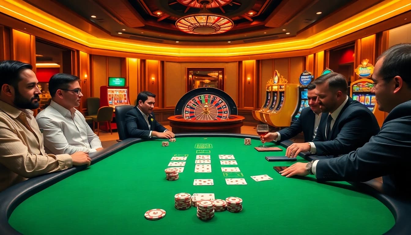 Experience high-stakes excitement at open88's elegant gaming table with vibrant casino elements.