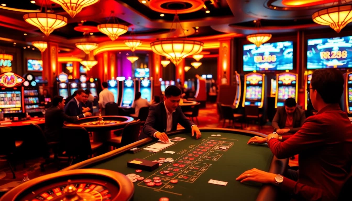 Players enjoying a high-stakes game at RR88 casino, capturing excitement and strategy.