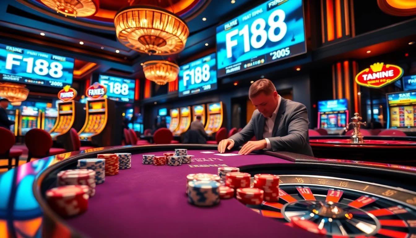 Experience high-stakes gambling excitement at F168 with vibrant casino tables and thrilling games.