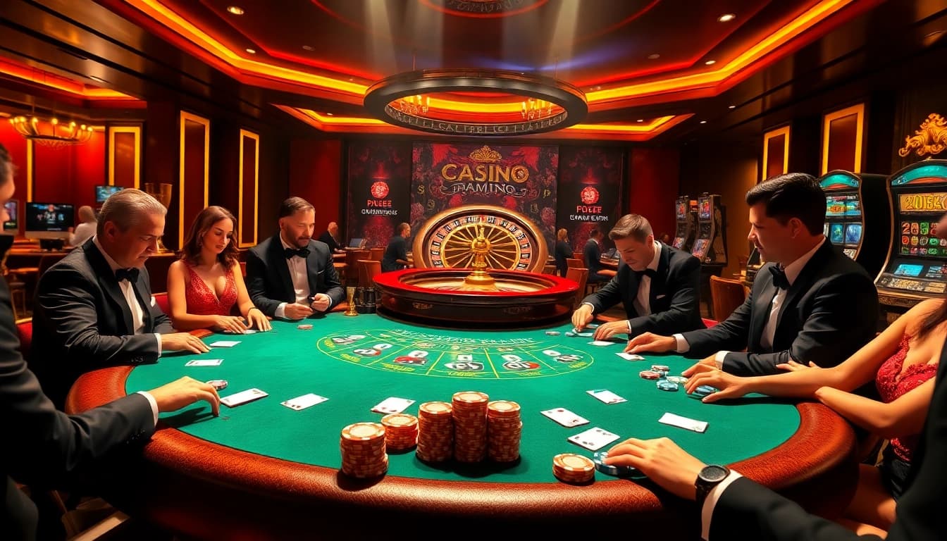 Experience winning strategies at https://kjcgaming.com/ with an exhilarating poker game scene filled with vibrant energy and luxury elements.