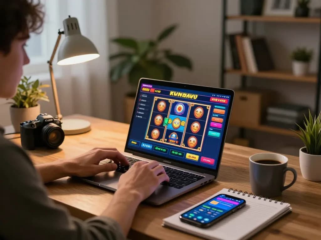 Engaging online gaming at HM88, showcasing vibrant slot interface and strategic notes