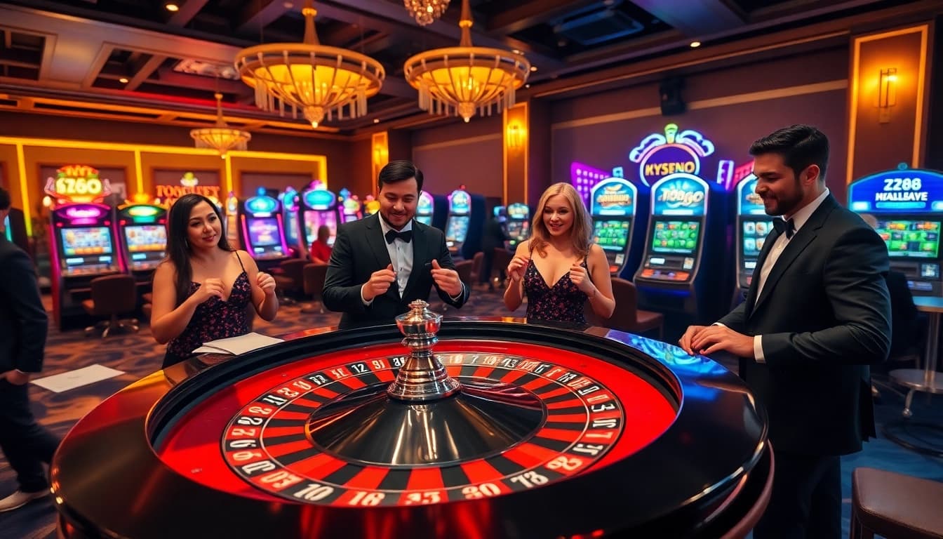 Experience the thrill of high-stakes gambling with hz88 at an elegant casino table.