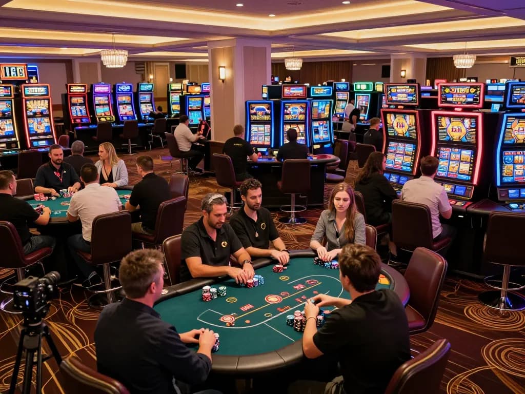 Players enjoying engaging poker games at vibrant casino floor featuring VMAX gaming strategies.
