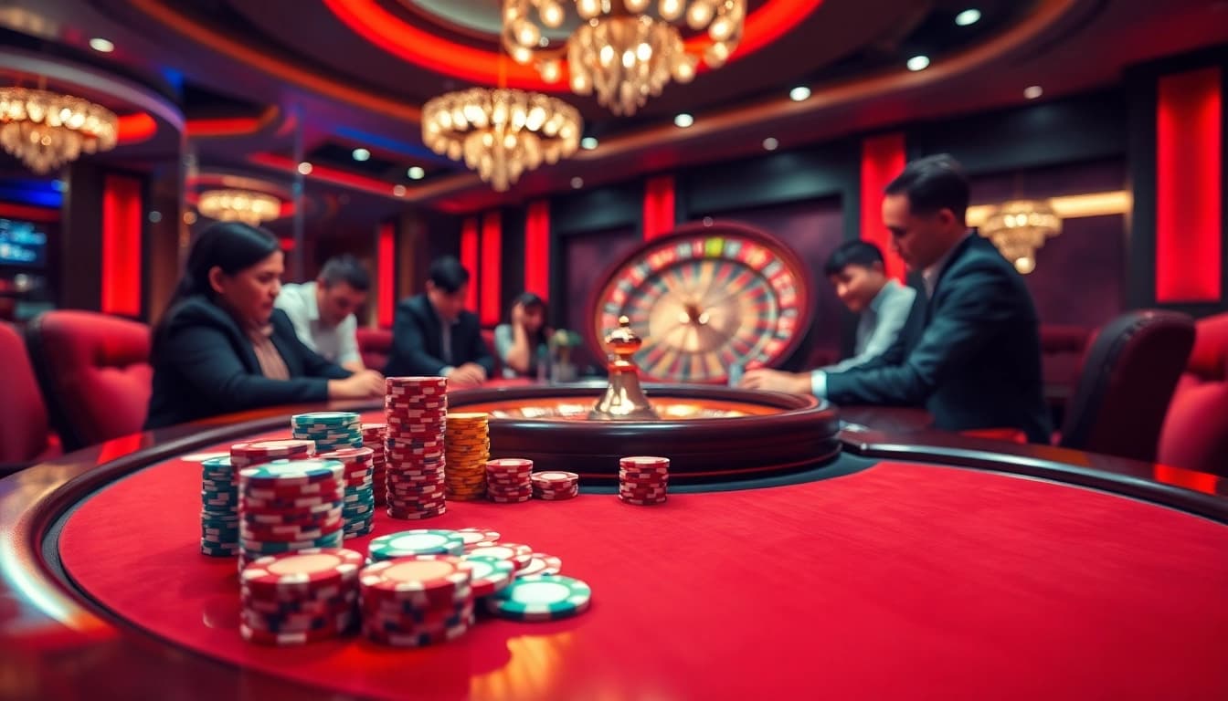 Players engage at a luxurious poker table, highlighting the thrill of jj88 gaming experience.