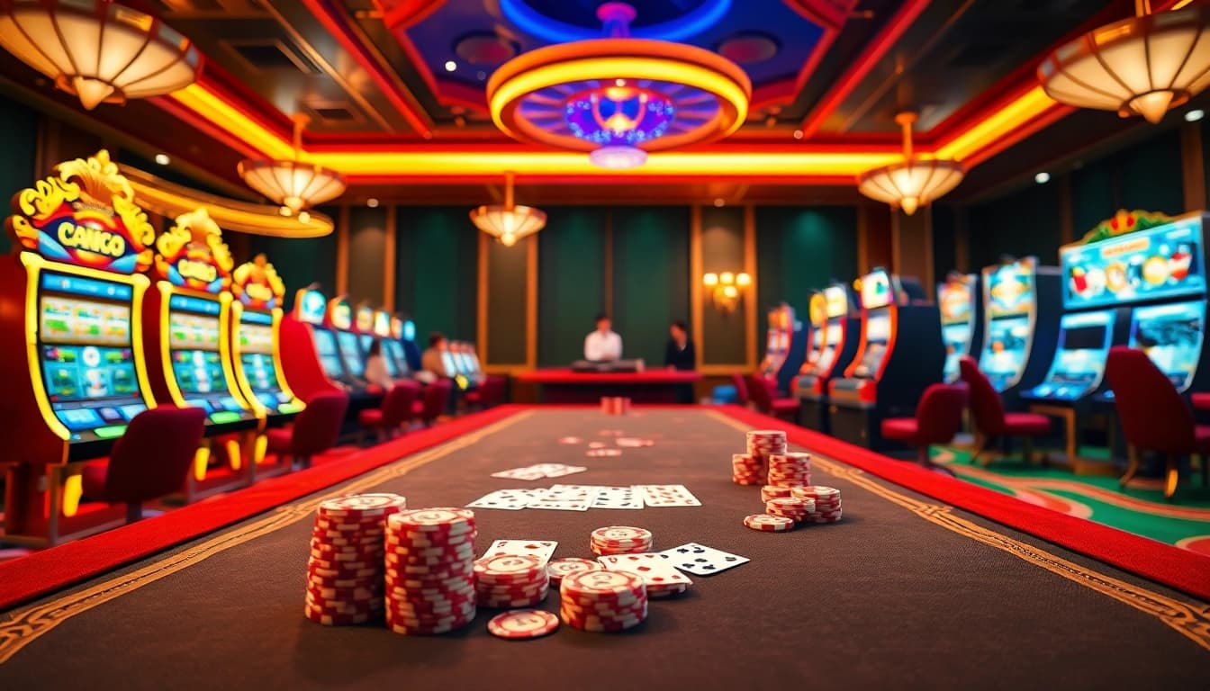 Experience the thrill of online gambling at dom88.us.com with vibrant casino visuals and engaging game elements.