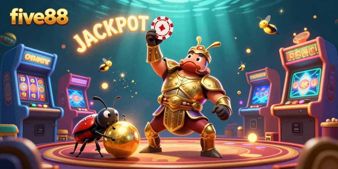 Engage with the thrilling five88 experience as colorful characters celebrate victory with casino games.