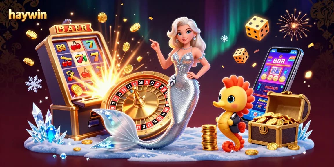Play exciting casino games at haywin featuring a glamorous woman and vibrant slot machine!