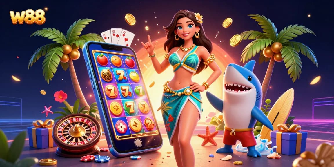 Spin colorful slot games and win prizes with w88 in this vibrant casino scene.