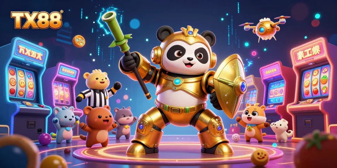 Experience thrilling fun with TX88's dynamic 3D casino illustration filled with vibrant game elements.