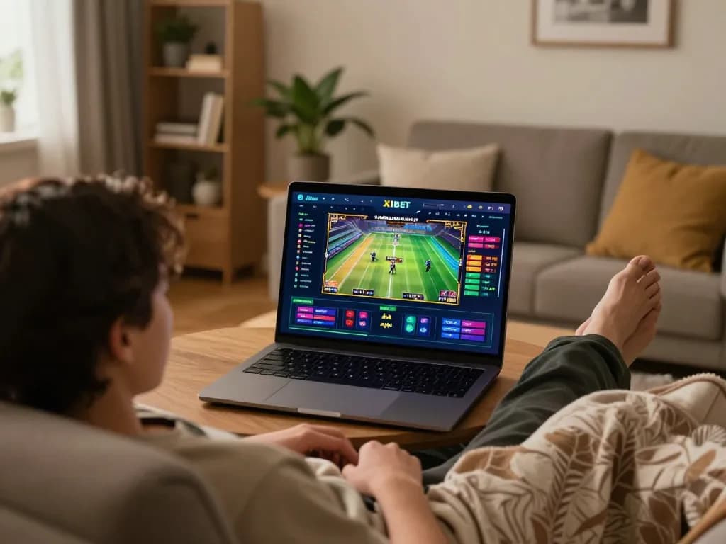 Engaging online gaming experience at home featuring Xibet interface for strategic betting.