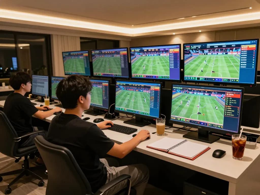 Engaged bettor analyzing keobongda odds and placing strategic bets in a modern home setup.