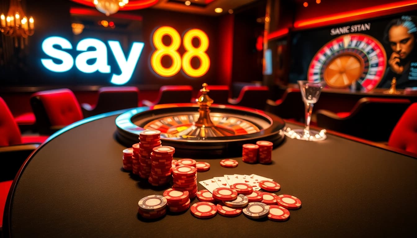 Experience the thrill of winning at SAY88 with vibrant casino gaming elements.
