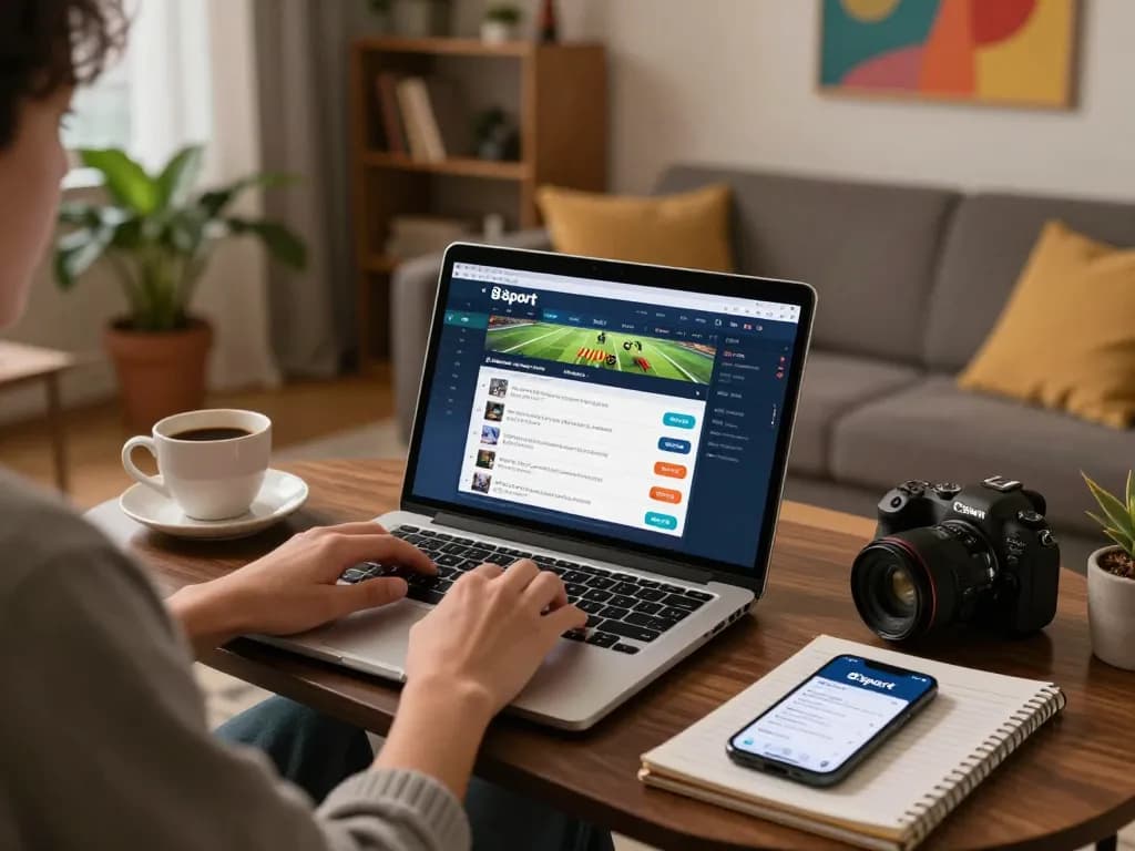 Engaging in sports betting on Bsport's app from a cozy home setting, showcasing a warm and inviting atmosphere.