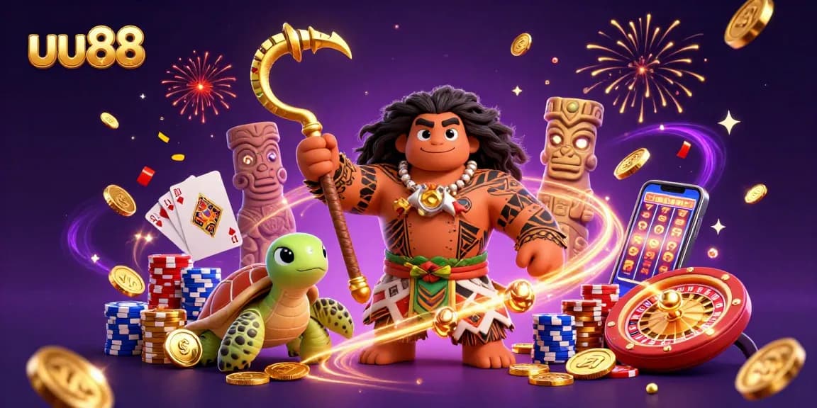 Experience thrilling moments at uu88 with vibrant characters and casino elements in a dynamic 3D illustration.