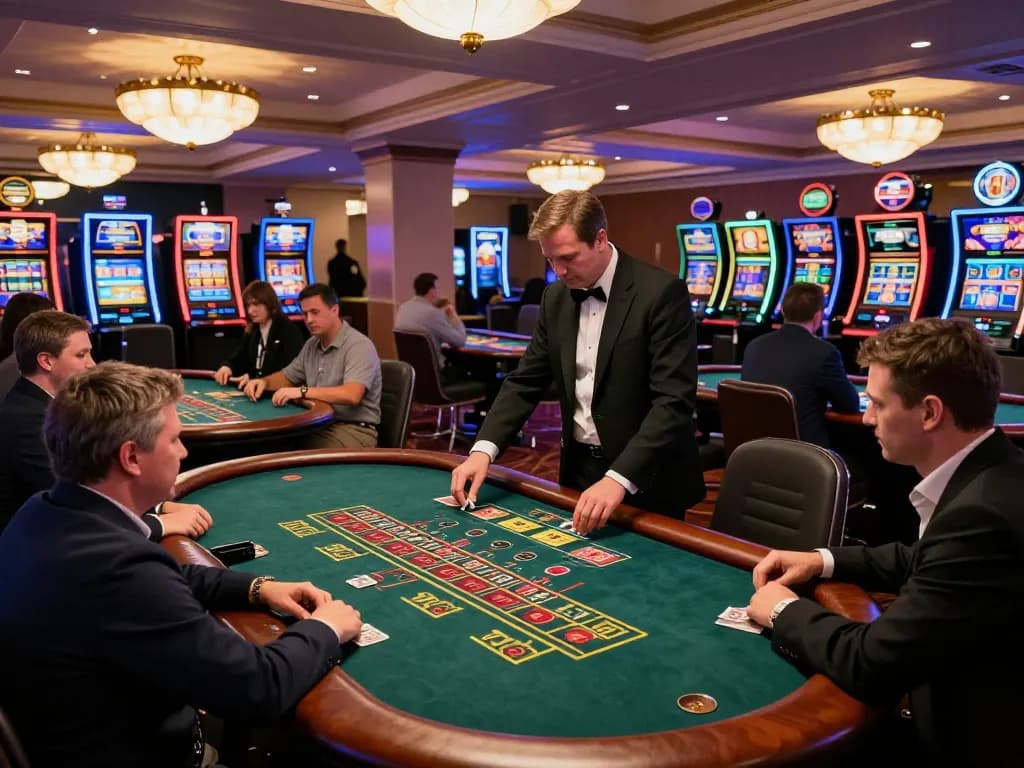 ee88go players engaging in strategic gameplay at a lively casino with colorful gaming tables