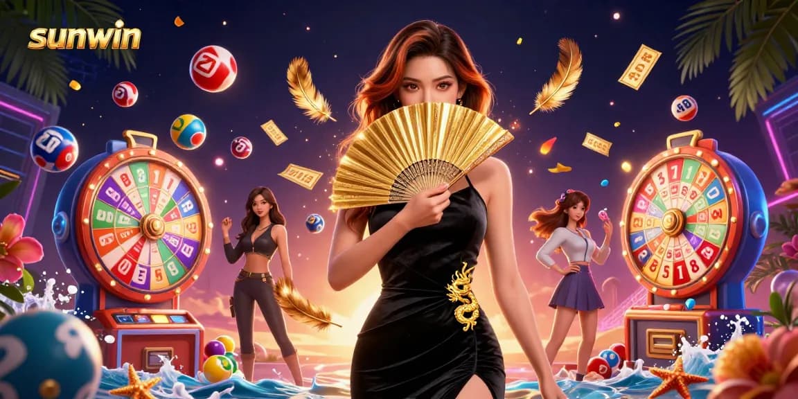 Experience exciting gameplay with sunwin's thrilling lottery and casino elements in a vibrant scene.