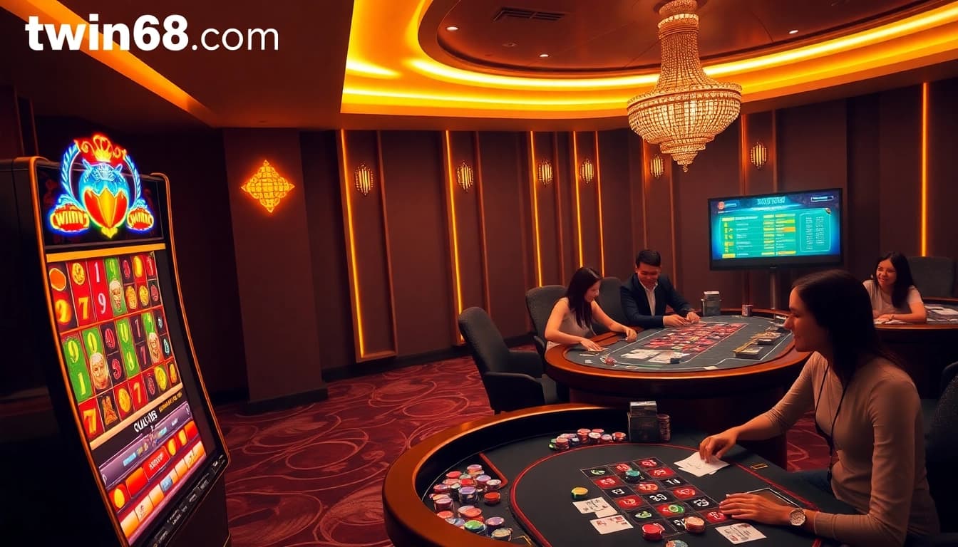 Experience the excitement at twin68.com with vibrant slot machines and engaging poker tables.