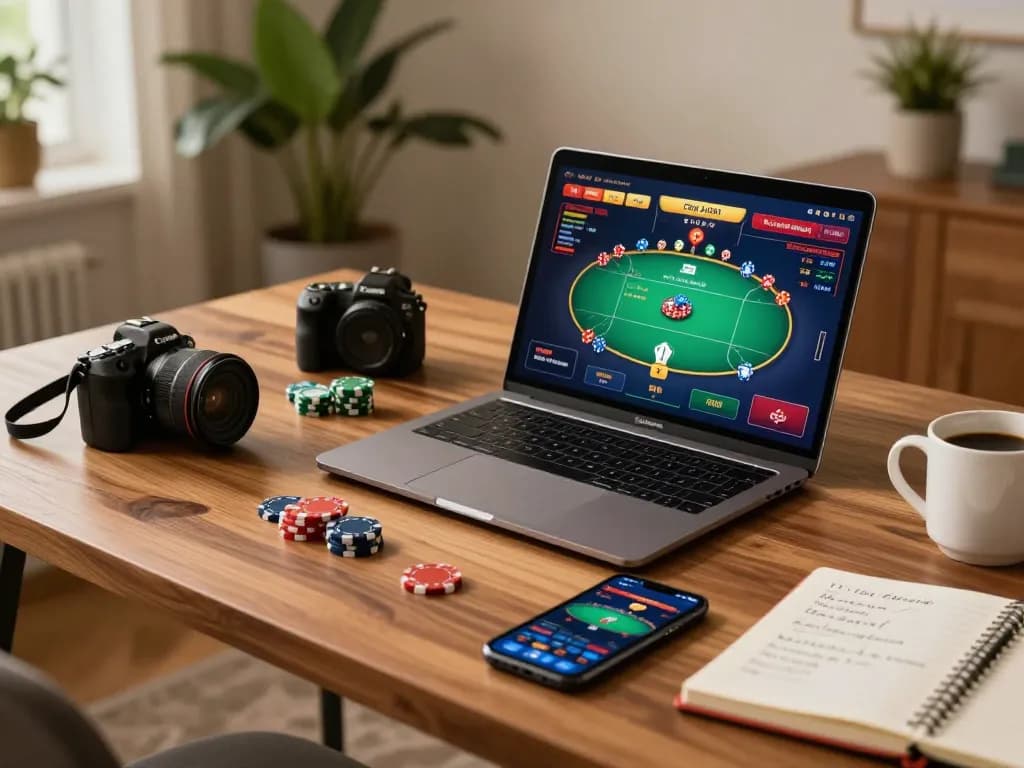 Engaging KO66 online casino experience with vibrant poker gameplay displayed on laptop.