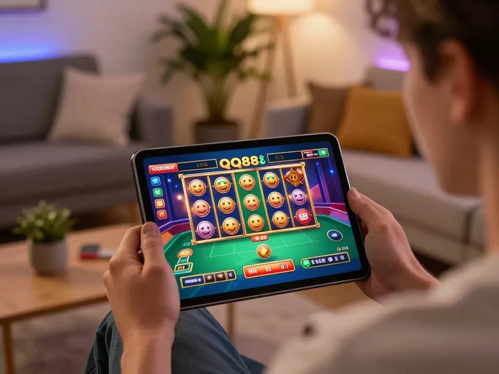 Engaging in qq88 online gaming with friends in a cozy living room setting