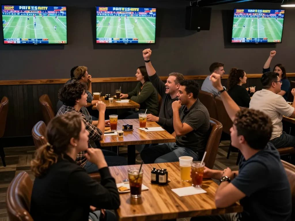 Engaging sports betting scene at 888top showing fans placing bets and celebrating wins.