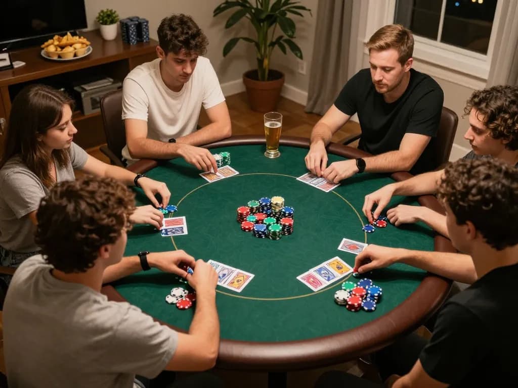 Enjoying competitive poker at home with friends and vibrant chips during exciting lv 88 game night.