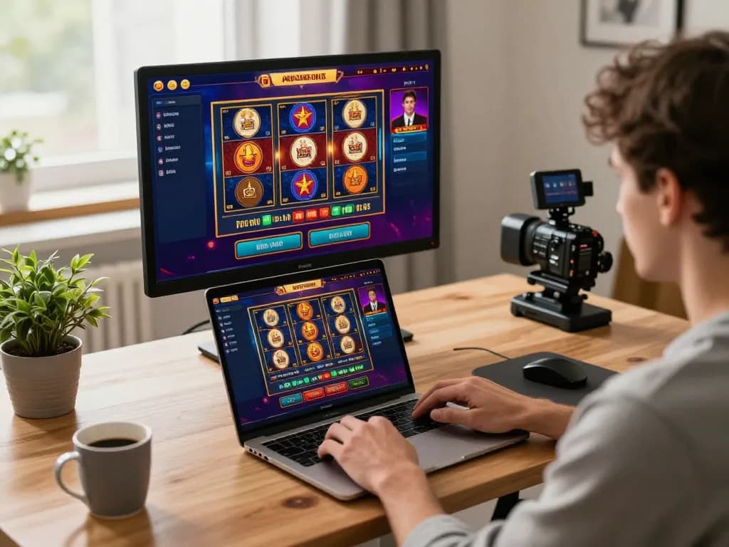Player enjoying O8 casino games from home, showcasing interactive digital gaming experience.