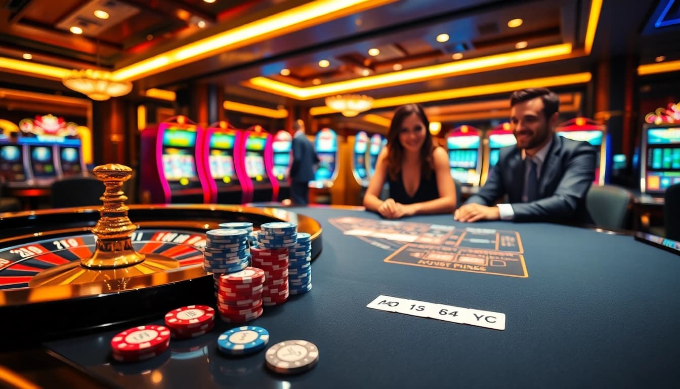Experience high-stakes play at mb66.nyc with luxurious casino visuals featuring vibrant gaming tables.