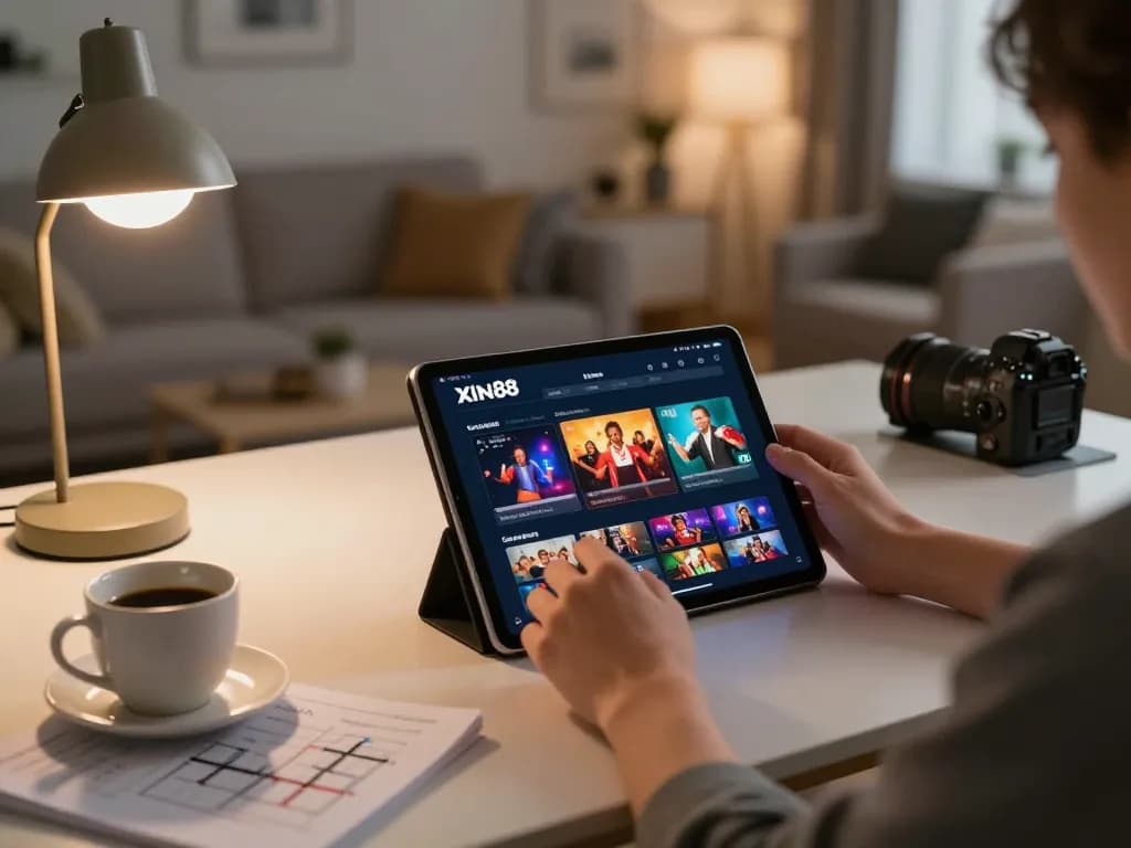Engaging in online gaming at Xin88 with a tablet in a cozy home setting