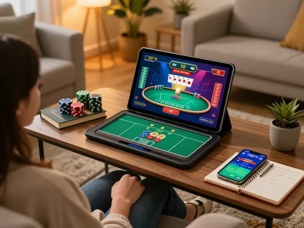 Engaging online poker gameplay on tablet while exploring tip88 strategies and tactics in a cozy home setting.