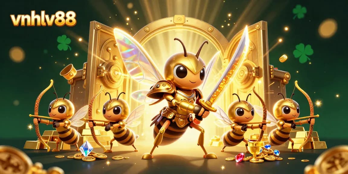 Experience the excitement of vnhlv88 with dynamic golden characters and rich treasure elements in a vibrant casino setting.