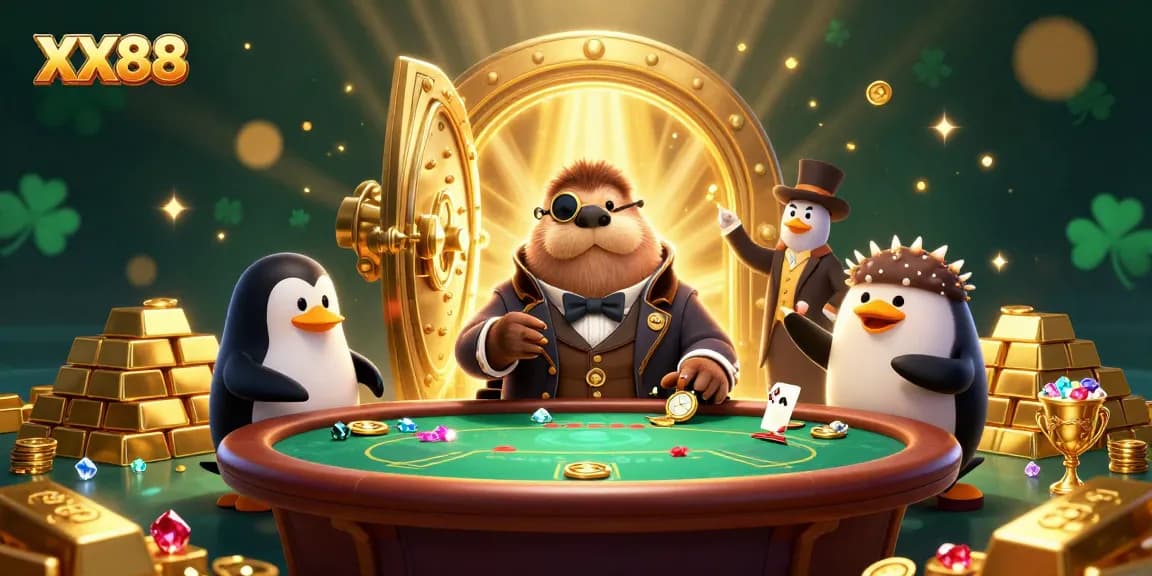 Watch the captivating XX88-themed poker showdown with whimsical characters at an underwater table.