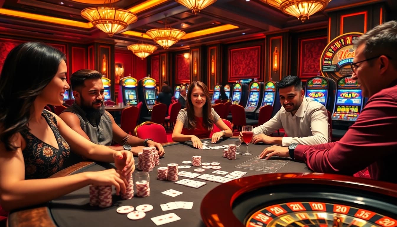 Experience the excitement of hit club gaming with vibrant poker action at a luxurious casino.