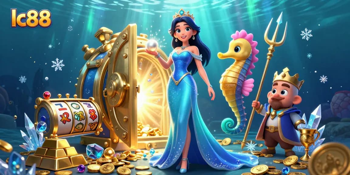 Exciting lc88 casino experience showcasing a buoyant underwater scene filled with treasure and vibrant characters.