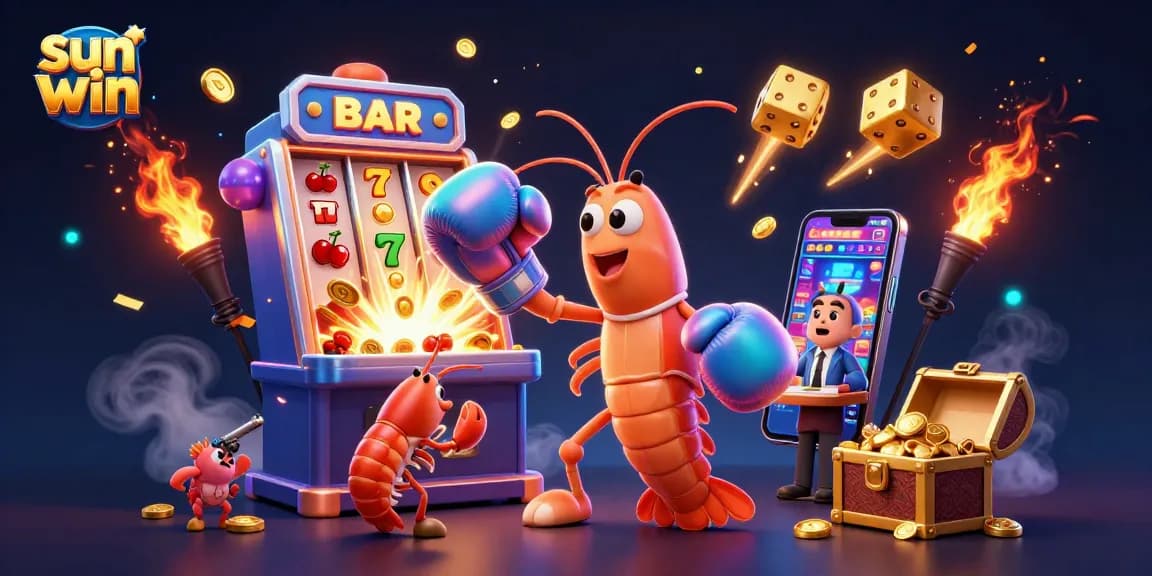 Engage in thrilling gameplay with sun win's vibrant casino scene featuring dynamic characters and rich slot machine elements.