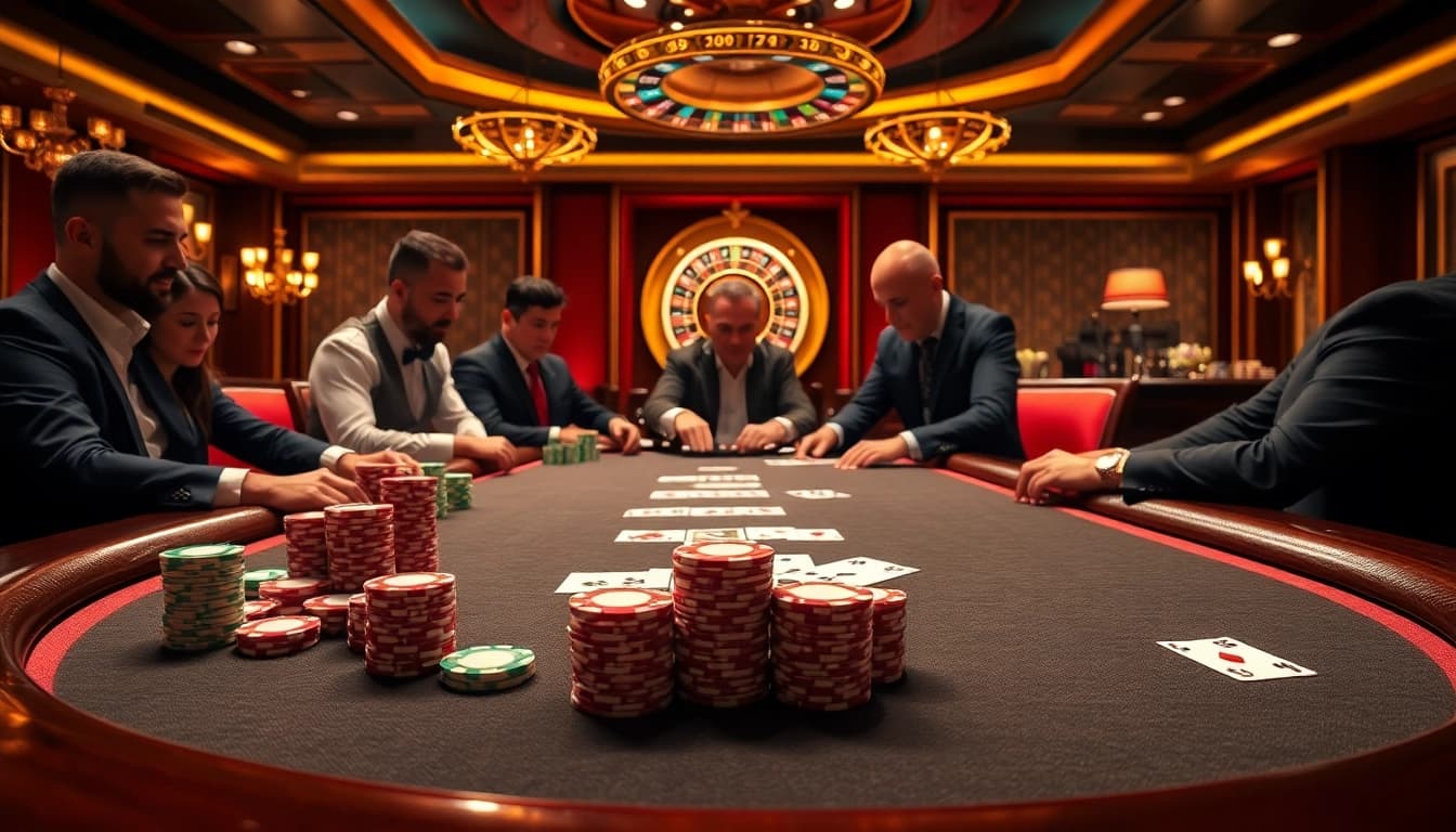 Experience thrilling gameplay at Bay789 with professional poker players and vibrant casino ambiance.