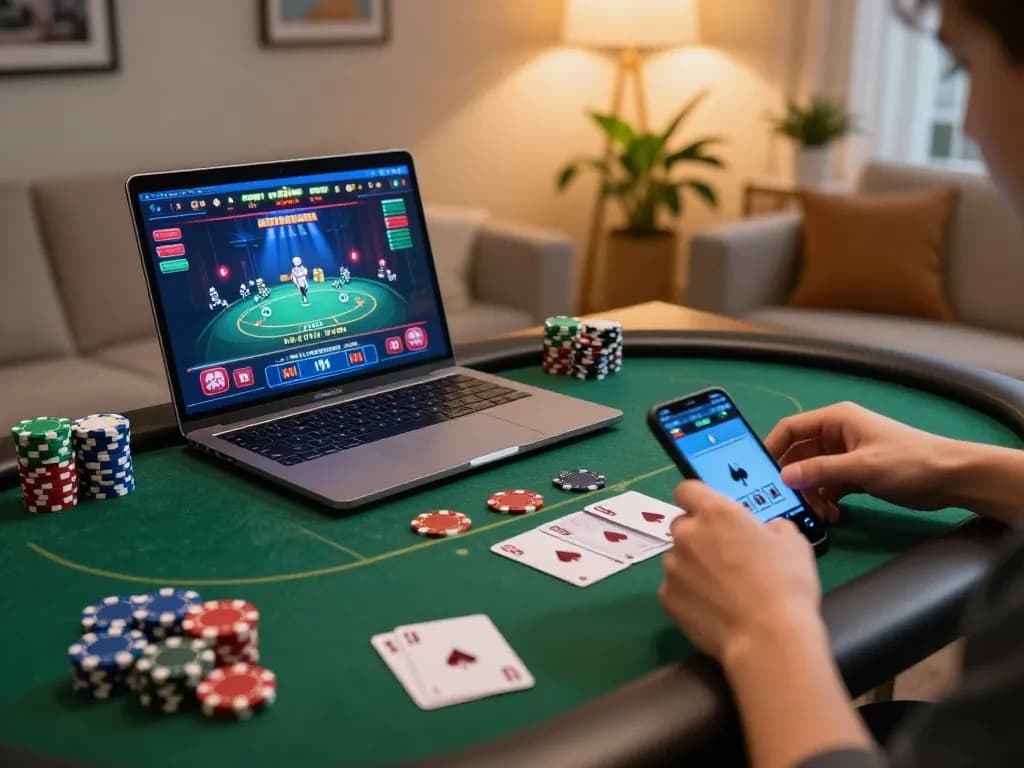 Experience exciting gameplay on 23win with a cozy home setup and vibrant poker interface.