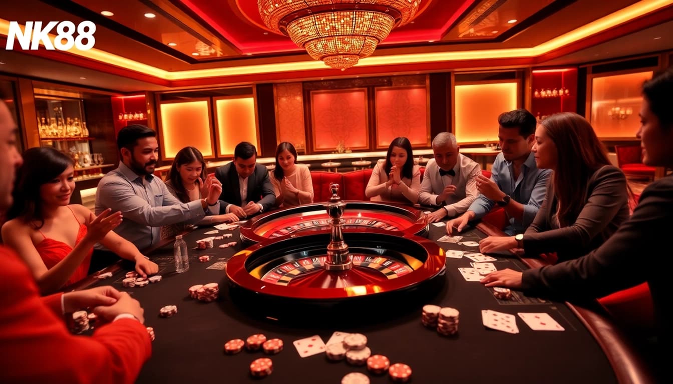 Experience thrilling gambling with NK88 at a vibrant casino table full of excitement.