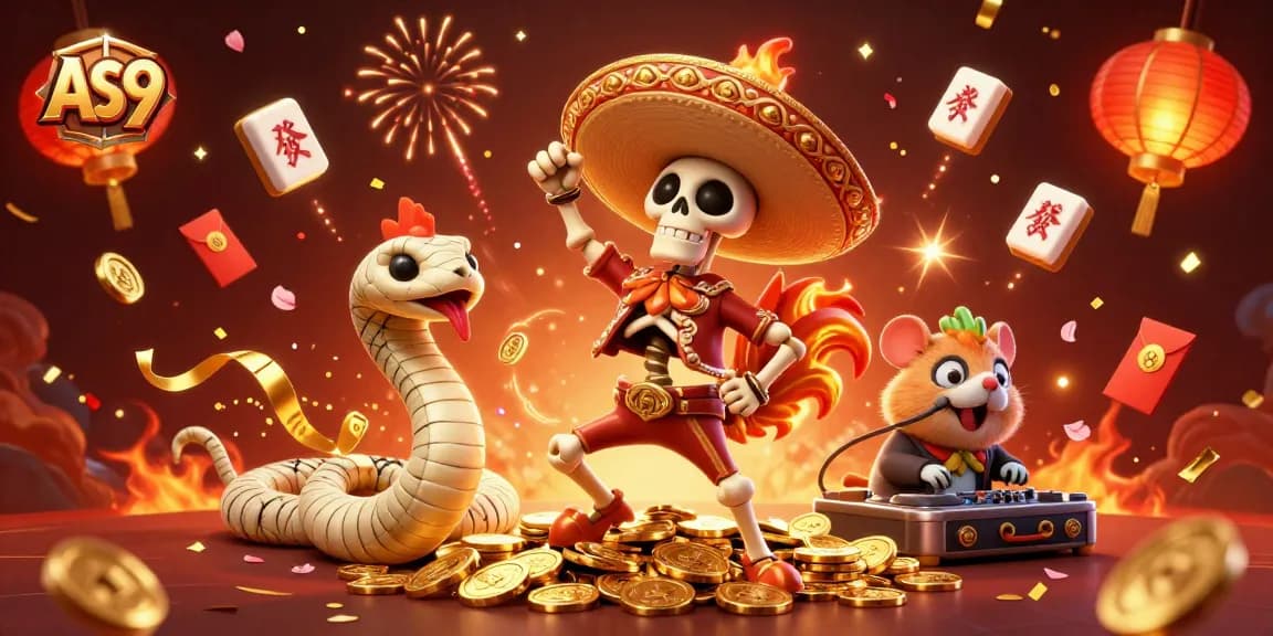 Experience thrilling wins with AS9 in this vibrant gambling scene featuring a celebratory cartoon setting.