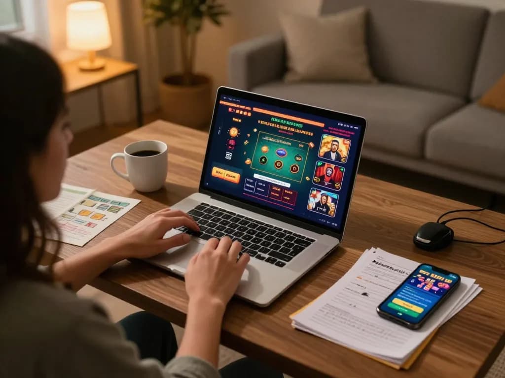 Playing live dealer games at https://tr88.golf/ from a cozy home setup with vibrant graphics and strategy notes