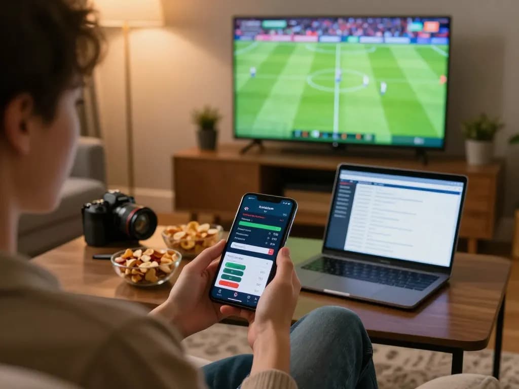 Engage in kèo bóng đá betting on a mobile app while watching a live match at home.