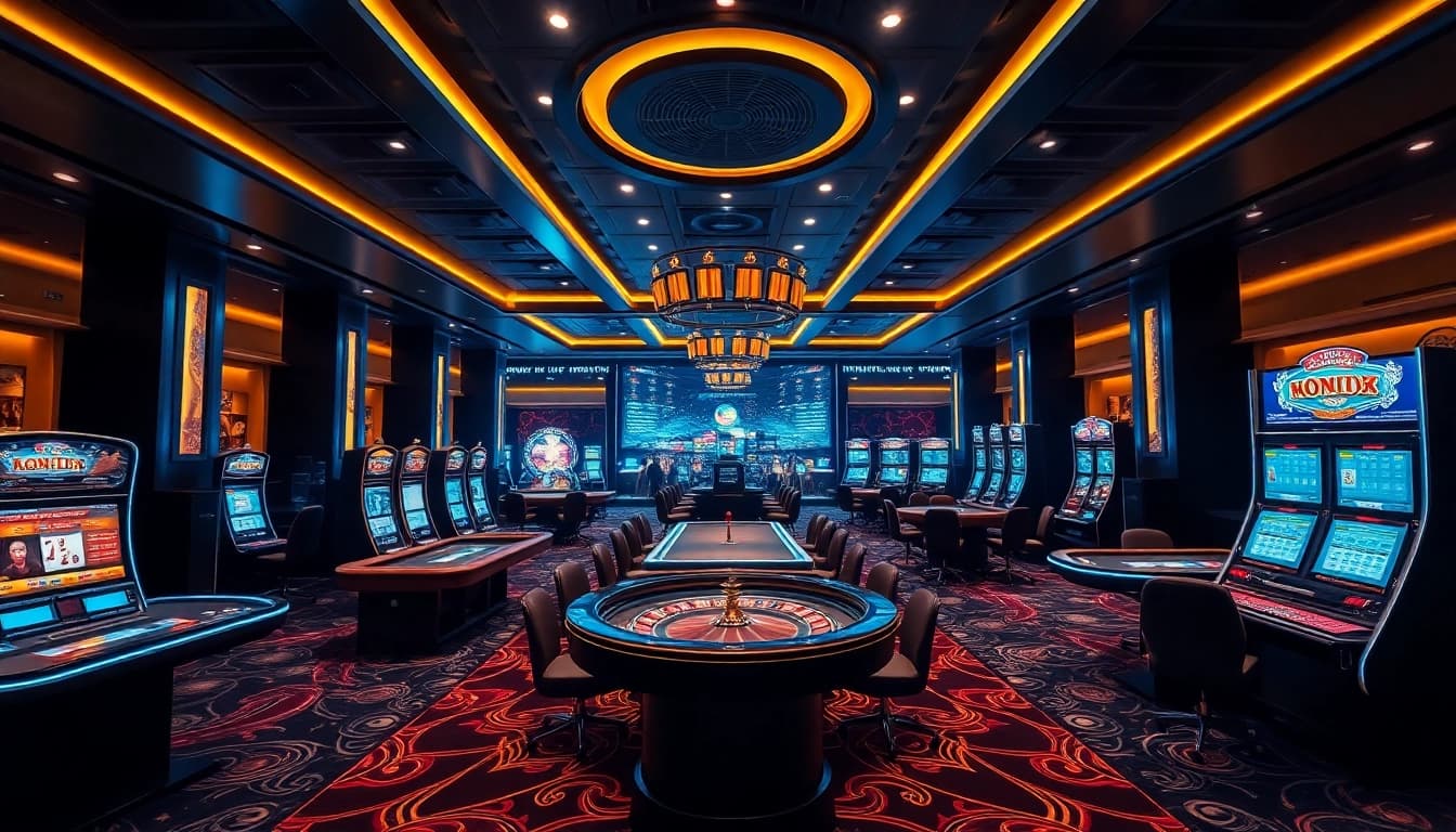 Experience the thrill of gaming at trang chủ 8kbet with luxurious casino tables and vibrant slot machines.