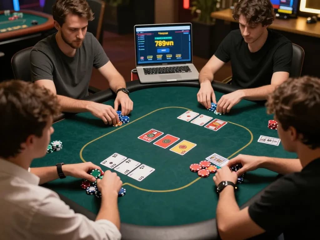 Engaging moment capturing players at the online poker table using the 789win đăng nhập interface for strategic gameplay.