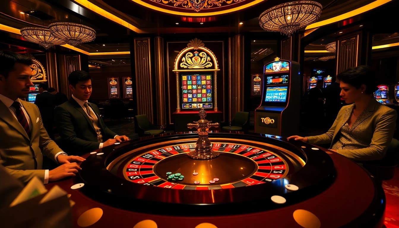 Experience the thrill of winning at tg88 as players engage excitedly at a roulette table.