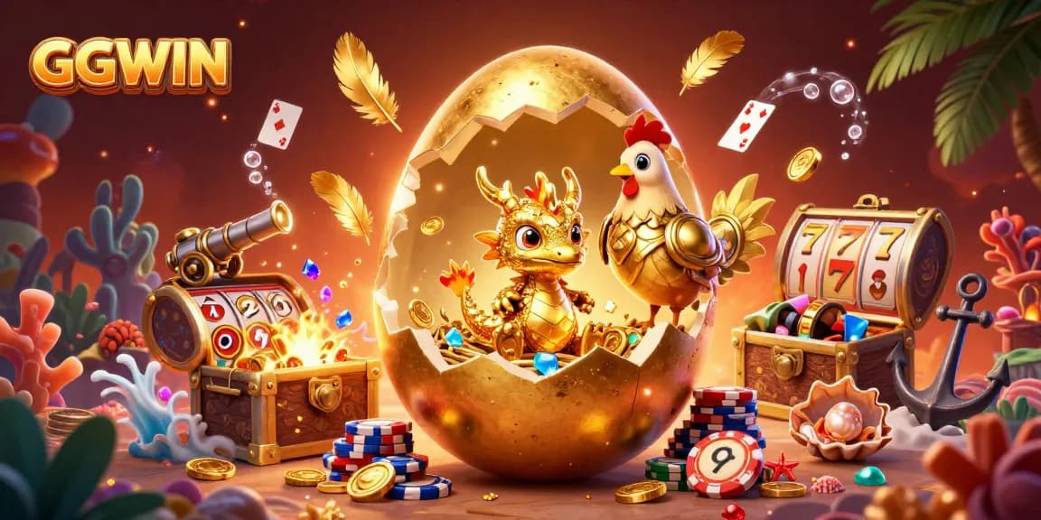 Experience winning with GGWIN's exciting online casino games, featuring vibrant 3D characters and elements.