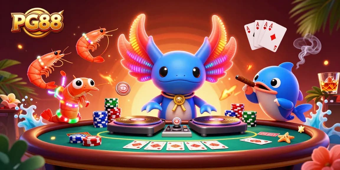 Join the fun at PG88 with dynamic gambling action featuring colorful characters and vibrant casino elements.