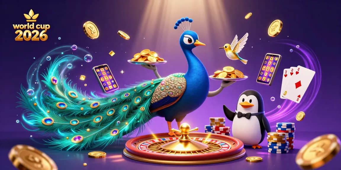 Engage with world cup 2026 action featuring a peacock, penguin, and hummingbird in a dynamic casino scene.