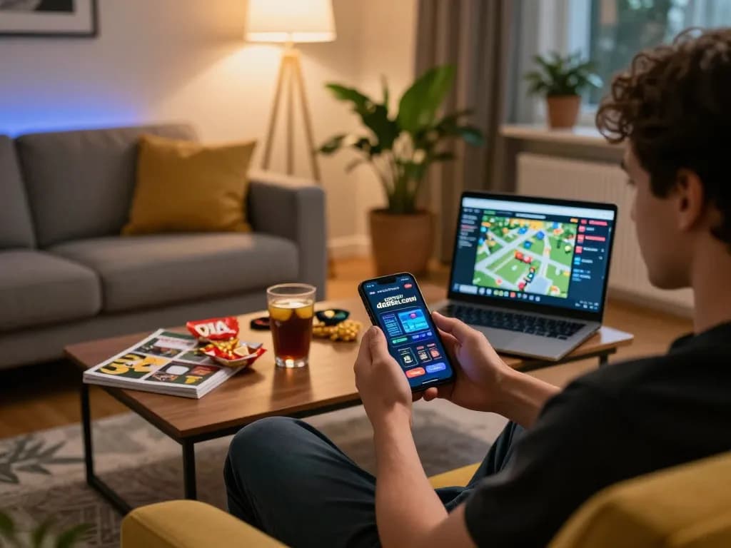 Engaging with the https://da88at.com/ mobile app for a seamless online gambling experience in a cozy home