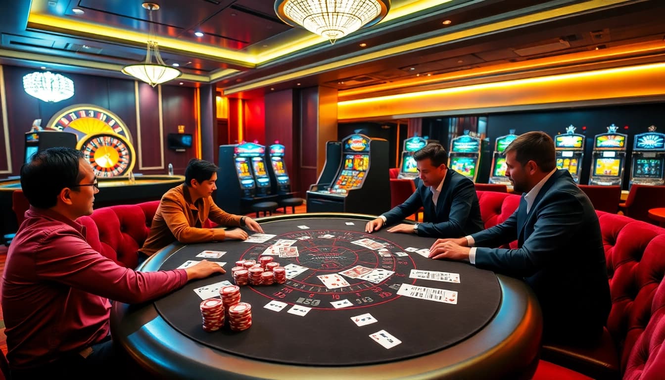 Exciting poker game at XX88 casino with vibrant chips and cards.