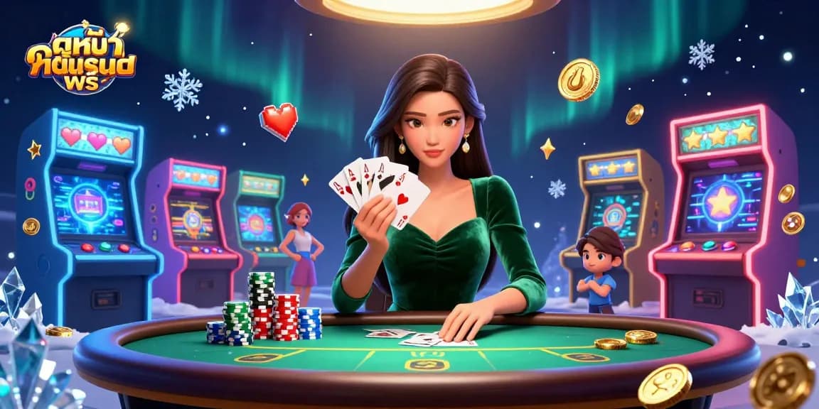 Enjoy ดูหนังออนไลน์ฟรี with a strategy-focused casino scene featuring a poker player in vibrant 3D illustration.